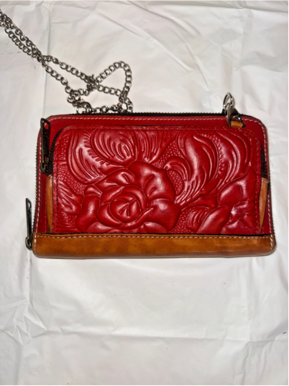 PATRICIA NASH BURNISHED TOOLED leather wallet CROSSBODY